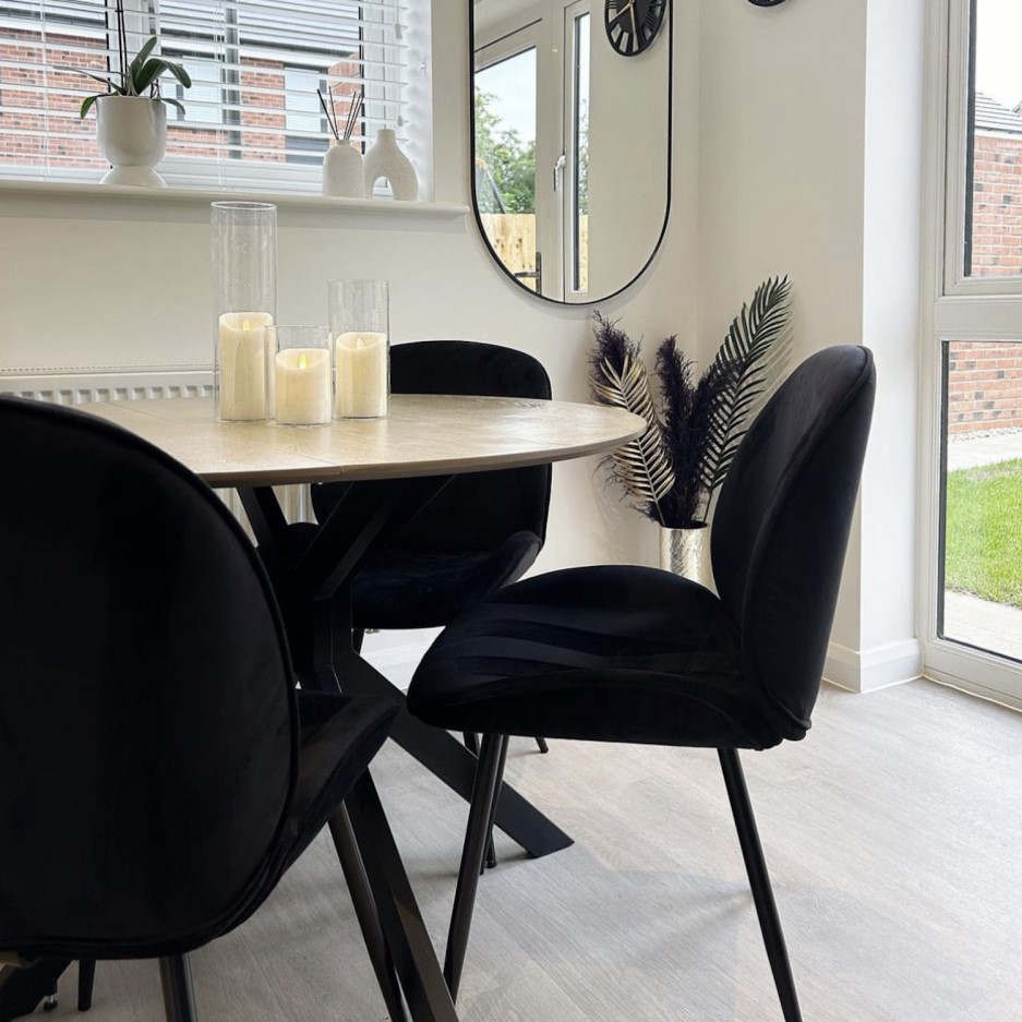 Set of 2 Black Velvet Dining Chairs with Black Legs Jenna