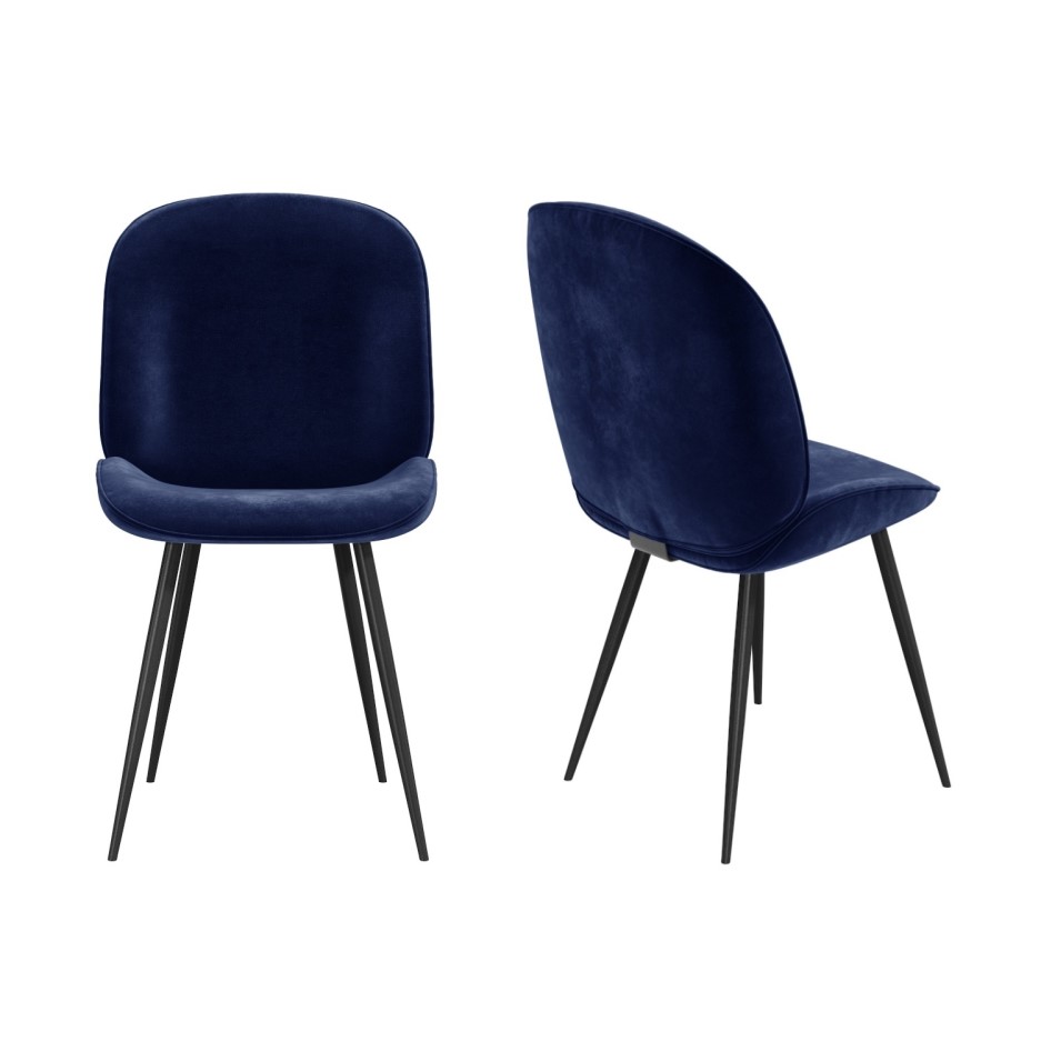 Set of 2 Navy Blue Velvet Dining Chairs with Black Legs