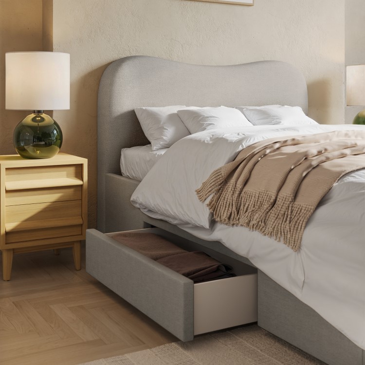 Grey Upholstered Double Bed Frame with Storage – Joanie