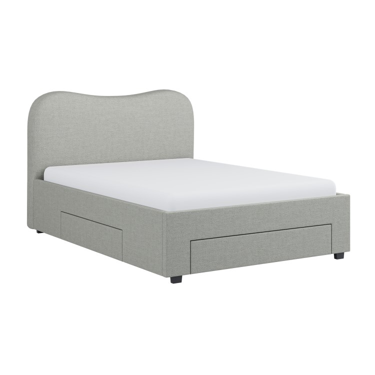 Grey Upholstered Double Bed Frame with Storage – Joanie