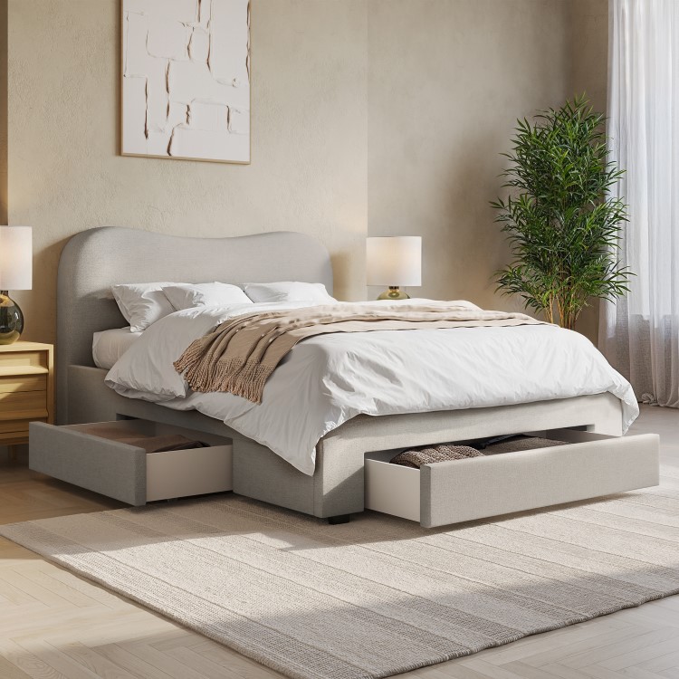 Grey Upholstered King Bed Frame with Storage – Joanie