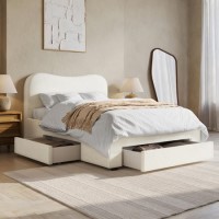 Cream Upholstered Double Bed Frame with Storage Drawers – Joanie