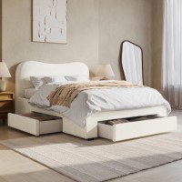 Cream Upholstered King Size Bed Frame with Storage Drawers – Joanie