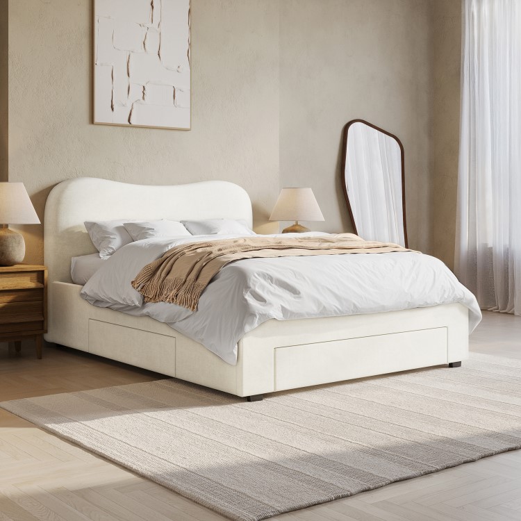 Cream Upholstered King Size Bed Frame with Storage Drawers – Joanie