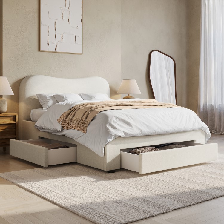 Cream Upholstered King Bed Frame with Storage – Joanie