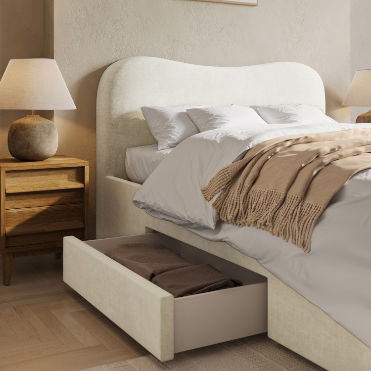 Cream Upholstered King Size Bed Frame with Storage Drawers – Joanie
