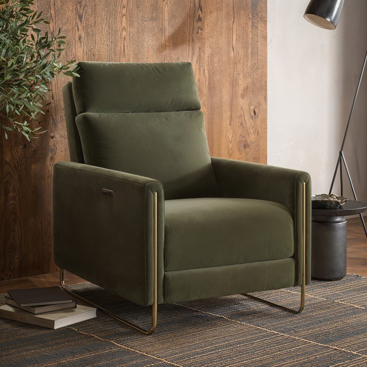 Olive Green Velvet Electric Recliner Chair with USB - Joni