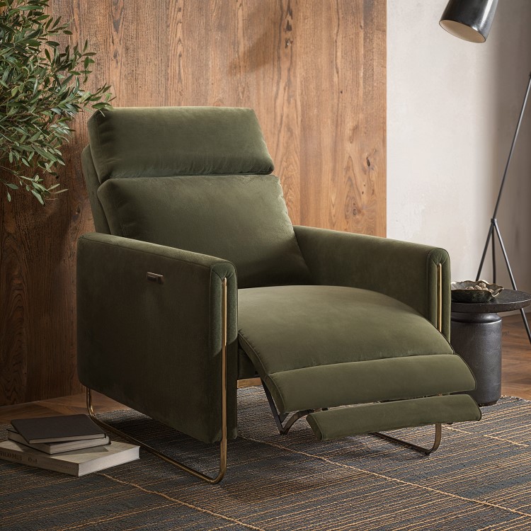 Olive Green Velvet Electric Recliner Chair with USB - Joni