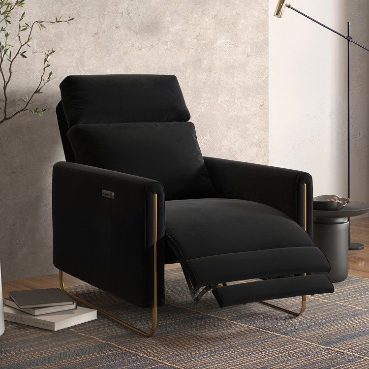 Black Velvet Electric Recliner Chair with USB - Joni