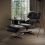 Black Real Leather and Walnut Lounge Chair with Ottoman - Joseph