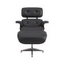 Black Real Leather and Walnut Lounge Chair with Ottoman - Joseph