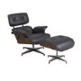 Black Real Leather and Walnut Lounge Chair with Ottoman - Joseph