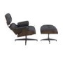 Black Real Leather and Walnut Lounge Chair with Ottoman - Joseph