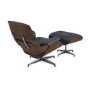 Black Real Leather and Walnut Lounge Chair with Ottoman - Joseph