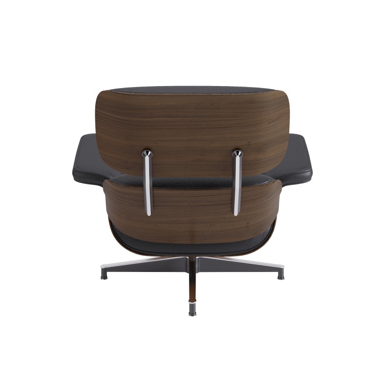 Black Real Leather and Walnut Lounge Chair with Ottoman - Joseph