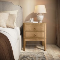 Solid Light Wood 2 Drawer Bedside Table - Josephine