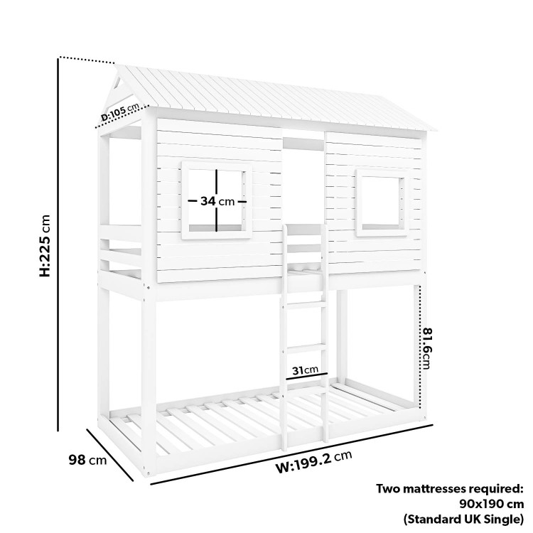 House Bunk Bed in White - Jasper