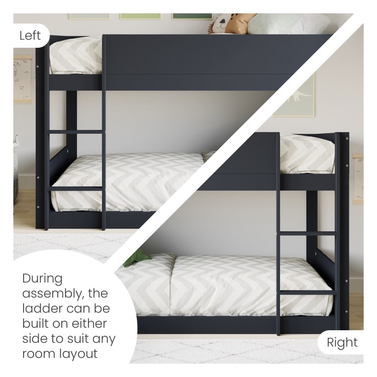 Dark Grey Low Wooden Bunk Bed - Jesse