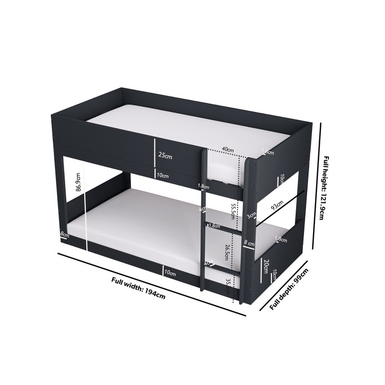 Dark Grey Low Wooden Bunk Bed - Jesse