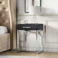 Black Modern Bedside Table with Drawer and Chrome Legs - Kaia