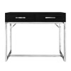 Black Modern Dressing Table with 2 Drawers and Chrome Legs - Kaia