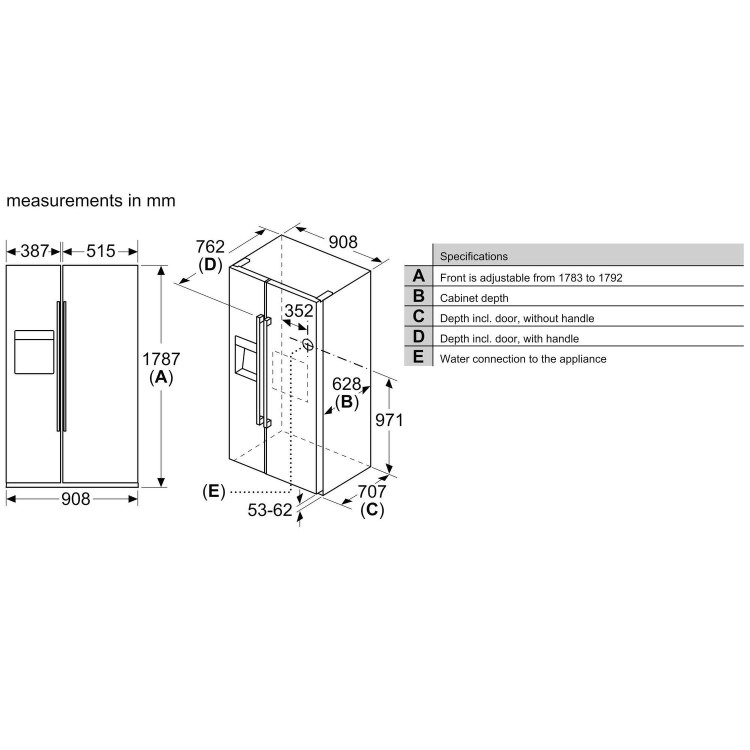 Bosch Series 6 533 Litre Side-By-Side American Fridge Freezer -  Stainless Steel 