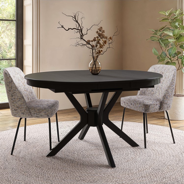 Large Black Wooden Extendable Round to Oval Dining Table - Seats 4 - 6 - Karie