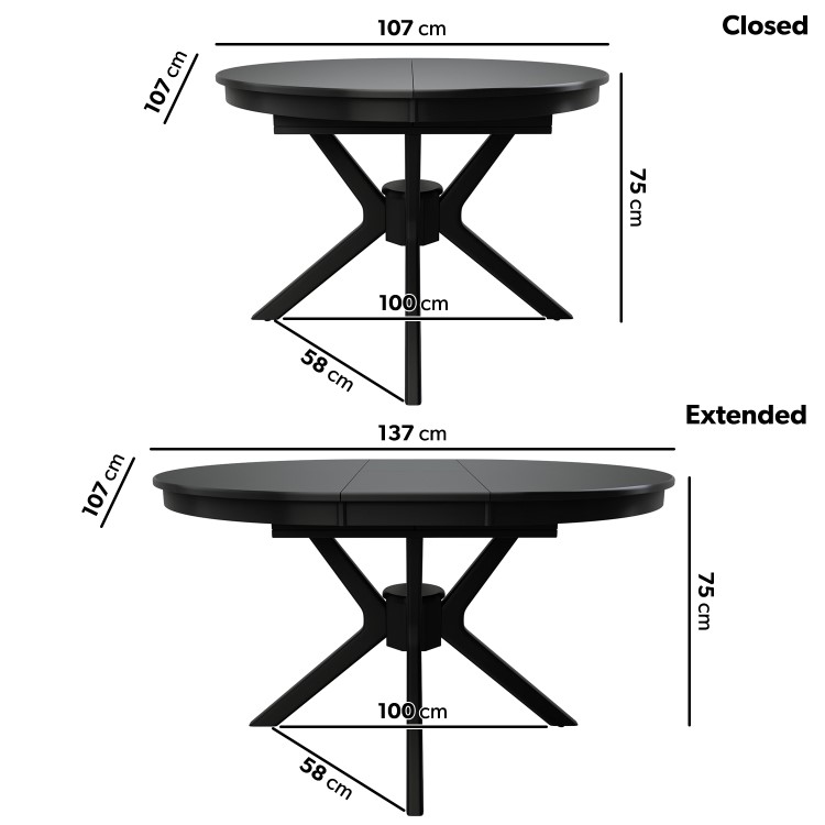 Round Black Extendable Dining Table Set with Beige Upholstered Chairs - Seats 4 - Karie