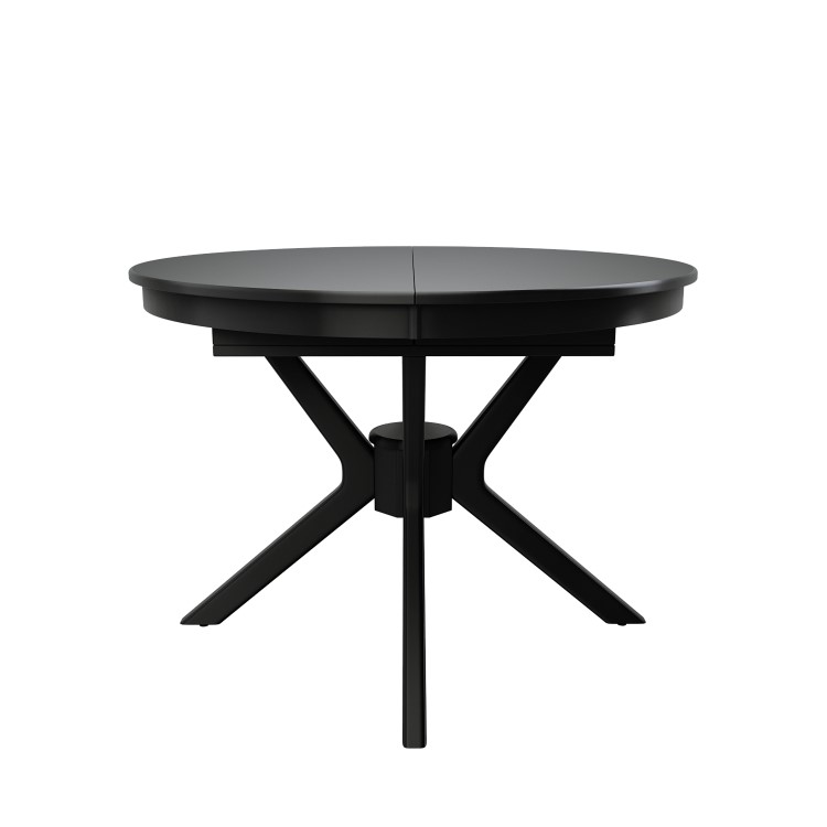 Round to Oval Black Extendable Dining Table Set with 4 Beige Upholstered Chairs - Seats 4 - Karie