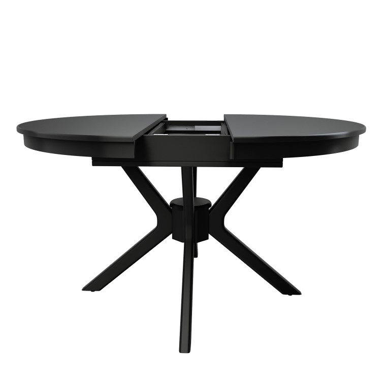 Round to Oval Black Extendable Dining Table Set with 4 Beige Upholstered Chairs - Seats 4 - Karie