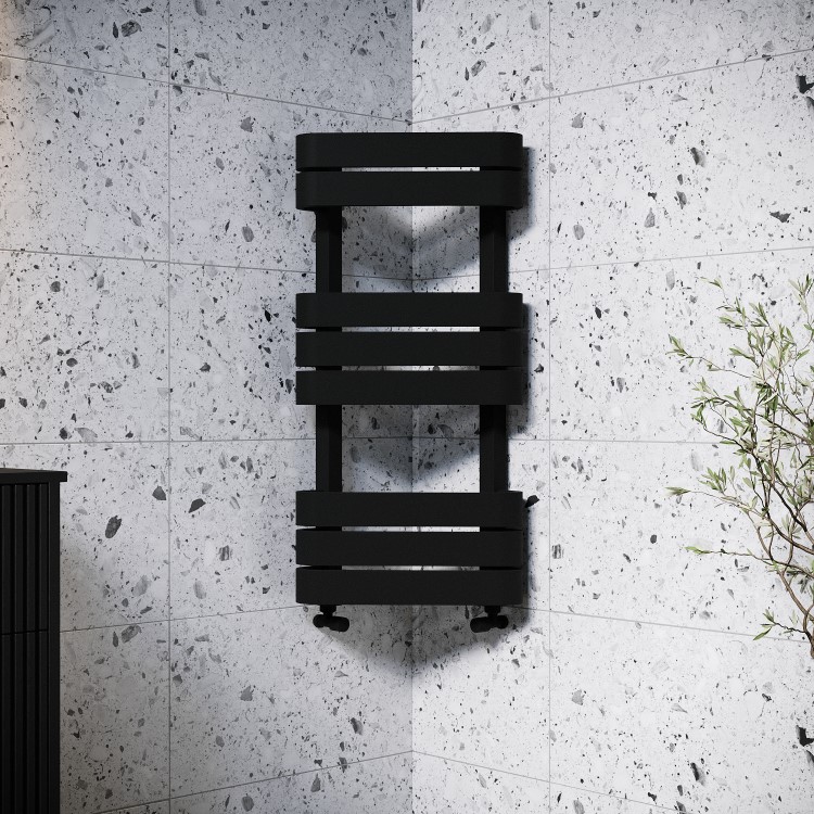 GRADE A1 - Black Corner Towel Radiator 850 x 400mm – Kahli
