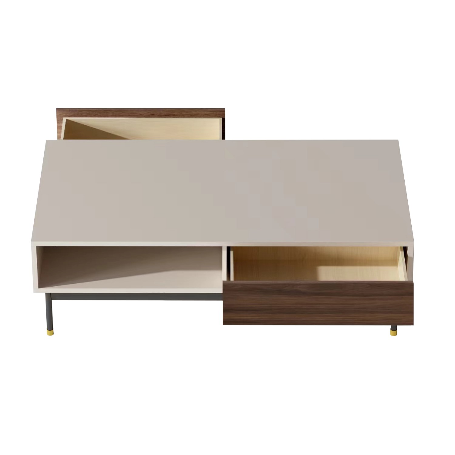White and walnut shop side table