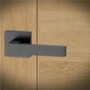 Internal Satin Black Bathroom Lever Door Handle with Lock, Latch and Hinges Pack - 65mm Latch - Kama - XL Joinery