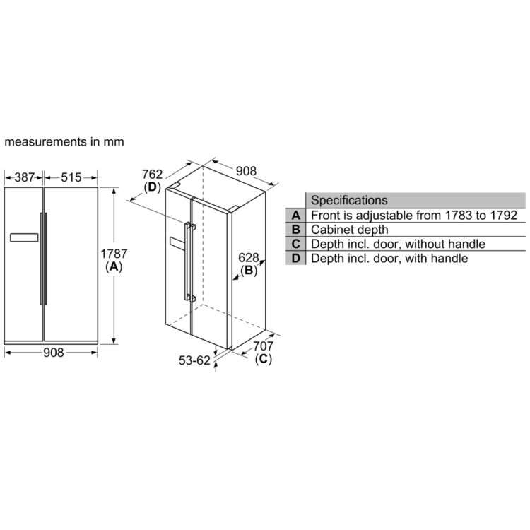 Refurbished Bosch KAN93VIFPG 560 Litres American Fridge Freezer Stainless Steel
