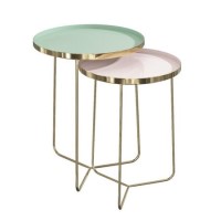 Gold Tray Tables with Green & Pink Top - Set of 2 - Kaisa