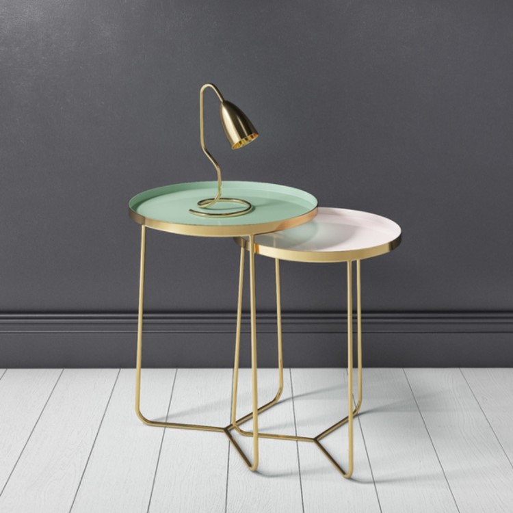 Gold Tray Tables with Green & Pink Top - Set of 2 - Kaisa