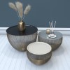 Gold Basket Tables with Grey &amp; White Tops-  Kaisa