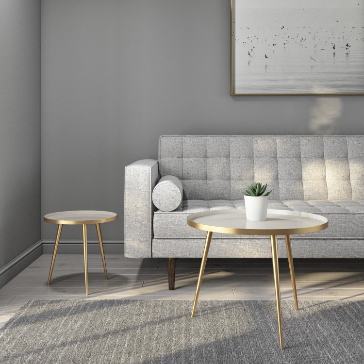 Round Coffee Tray Table in Gold & Taupe - Kaisa