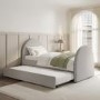 Grey Upholstered Single Guest Bed with Curved Headboard and Footboard - Kayla