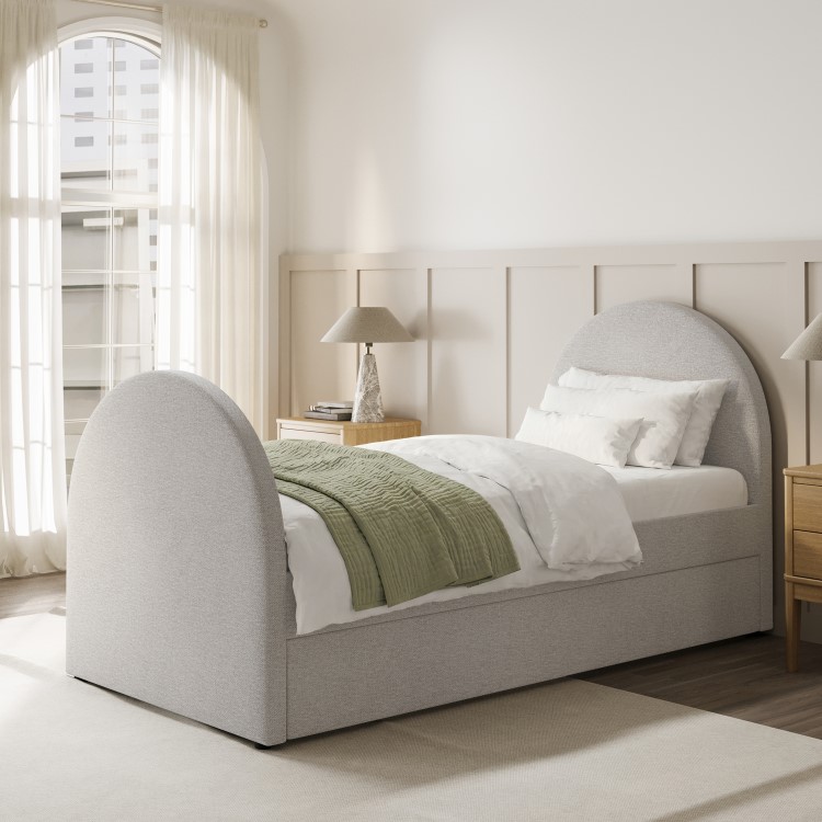 Grey Upholstered Single Guest Bed with Curved Headboard and Footboard - Kayla