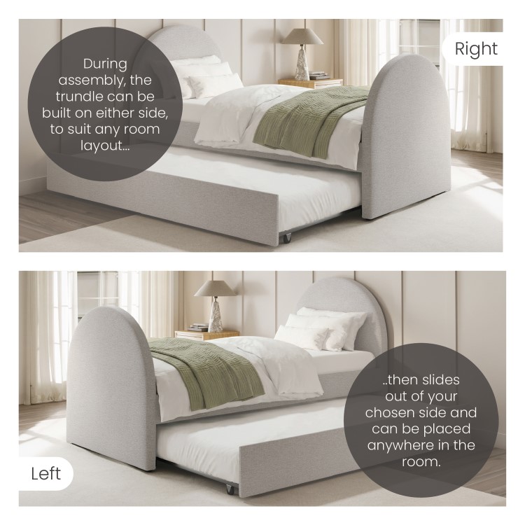 Grey Upholstered Single Guest Bed with Curved Headboard and Footboard - Kayla