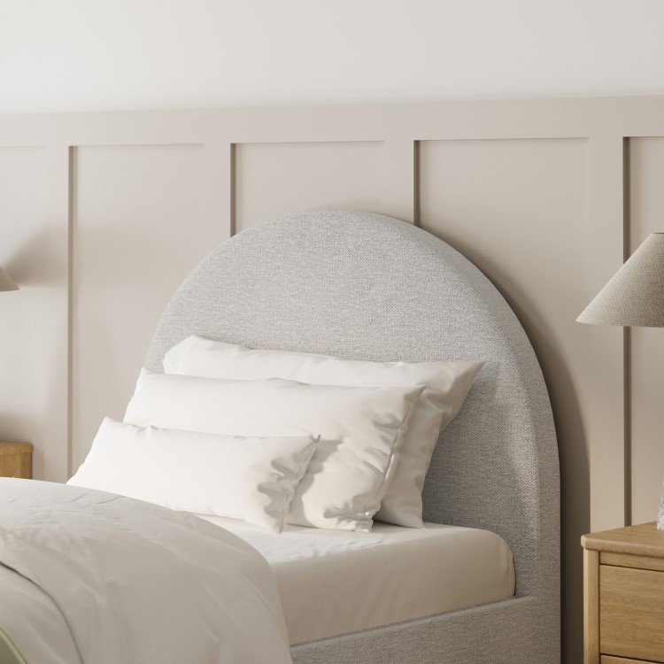 Grey Upholstered Single Guest Bed with Curved Headboard and Footboard - Kayla
