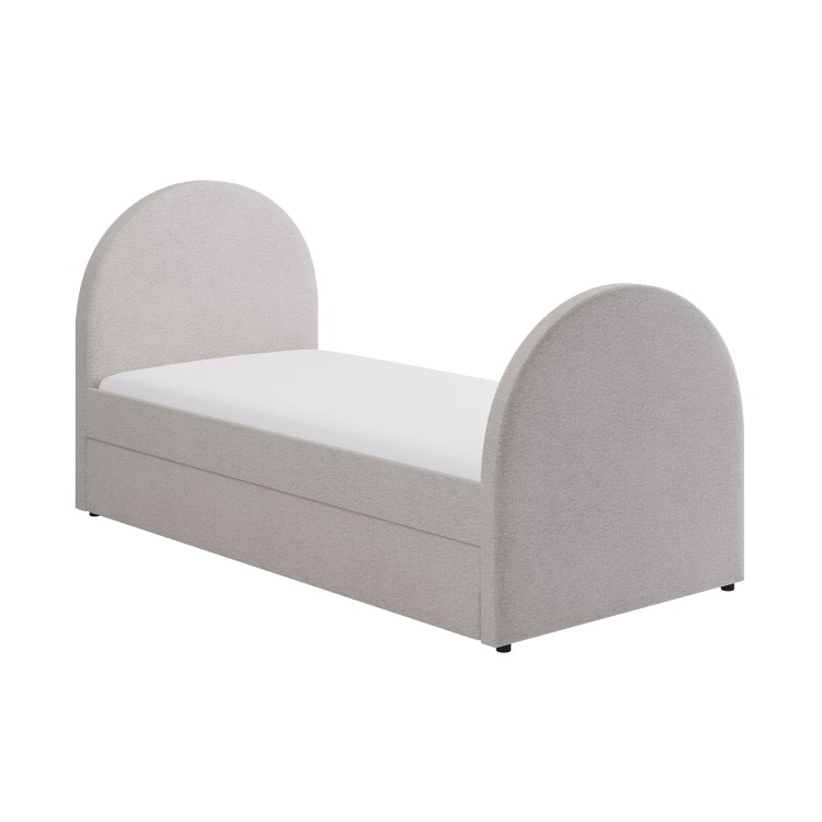 Grey Upholstered Single Guest Bed with Curved Headboard and Footboard - Kayla