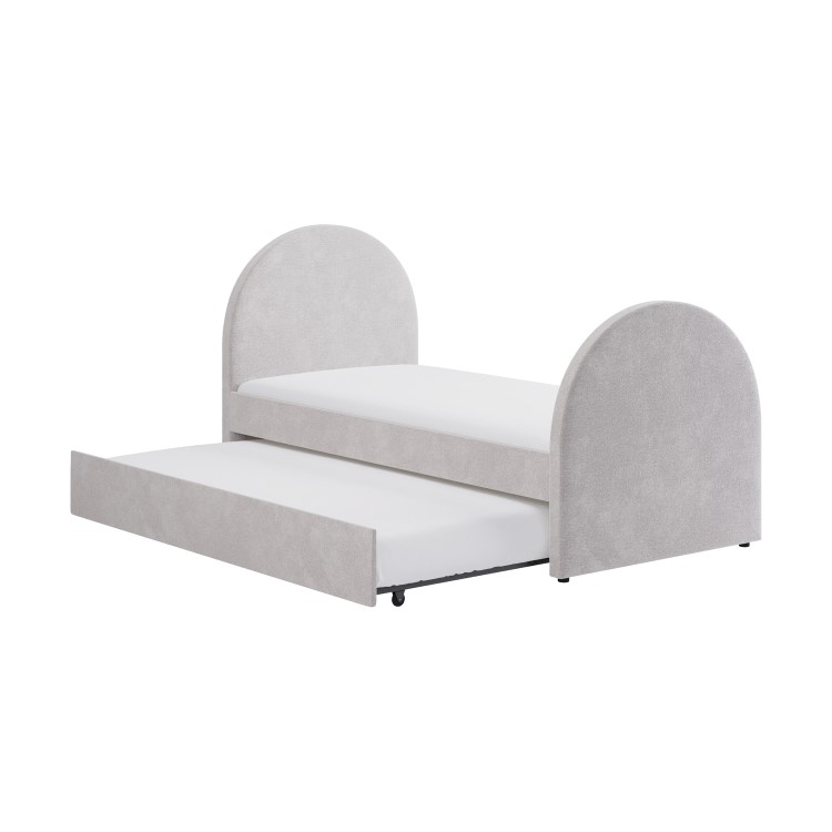 Grey Upholstered Single Guest Bed with Curved Headboard and Footboard - Kayla