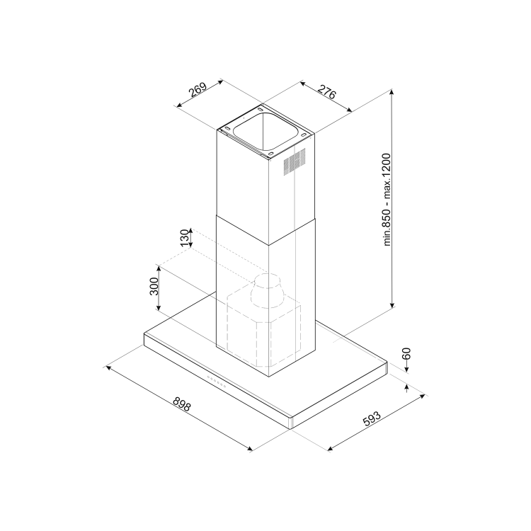 Smeg 90cm Island Cooker Hood - Stainless Steel with Black Glass