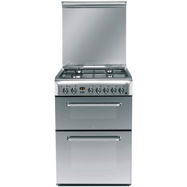 Refurbished Indesit KDP60SE 60cm Double Oven Dual Fuel Cooker Stainless Steel