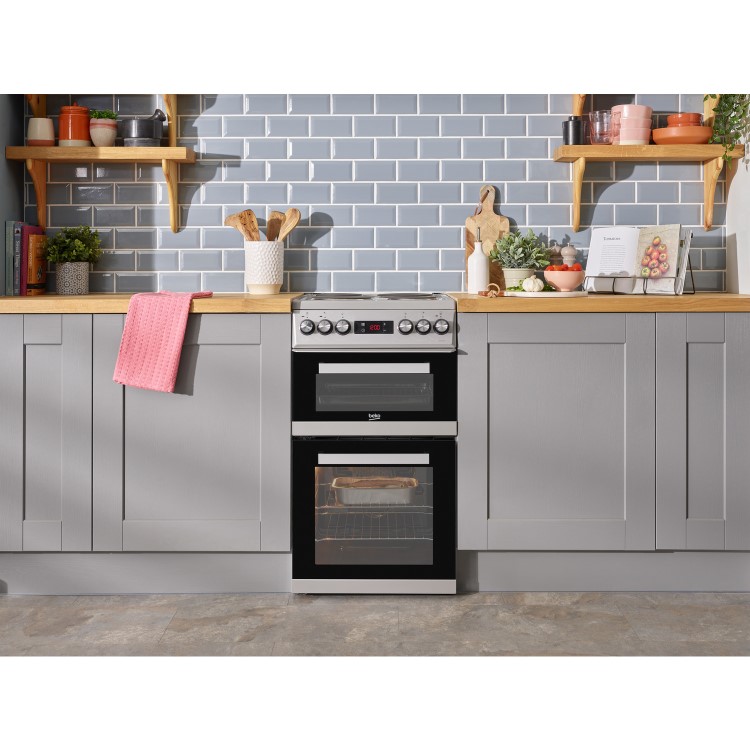 Beko 50cm Double Oven Electric Cooker - Silver