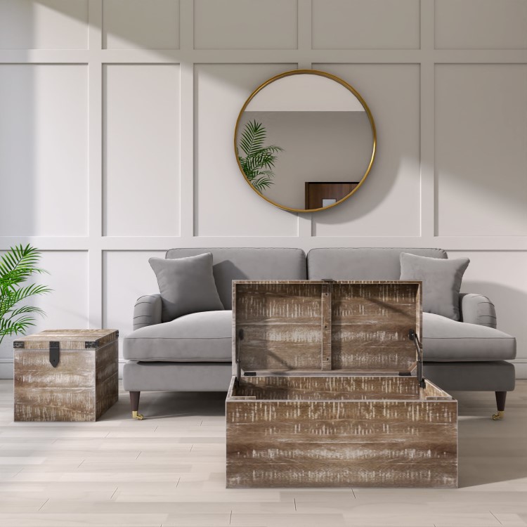 Limewash Wooden Storage Coffee Table Trunk - Industrial - Kelby
