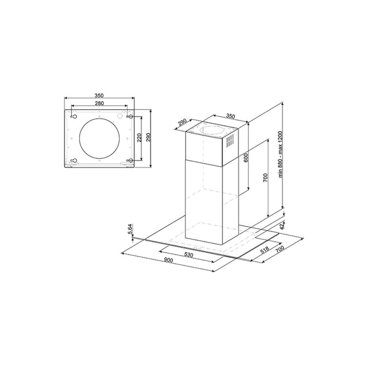 Smeg 90cm Flat Glass Island Cooker Hood - Stainless Steel