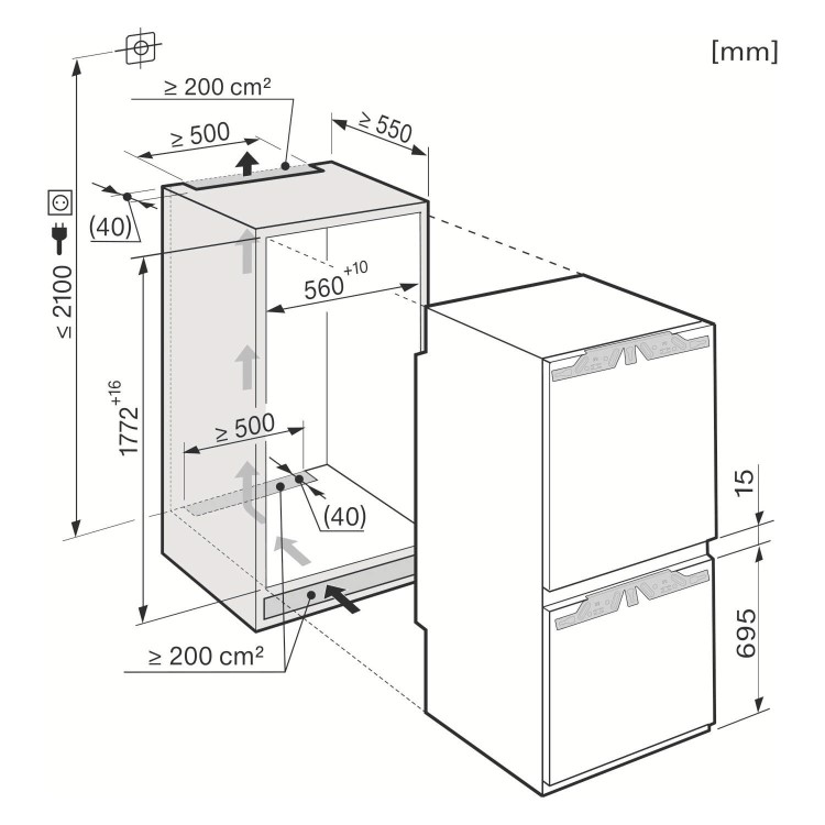 Miele KFN37432iD 56cm Wide Frost Free 70-30 Integrated Upright Fridge Freezer - White